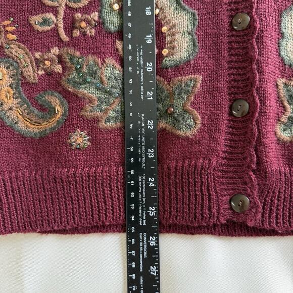 VTG 90s Koret Paisley Embroidered Sweater Vest Women S Knit Bead Sequin Grandma - Picture 11 of 12